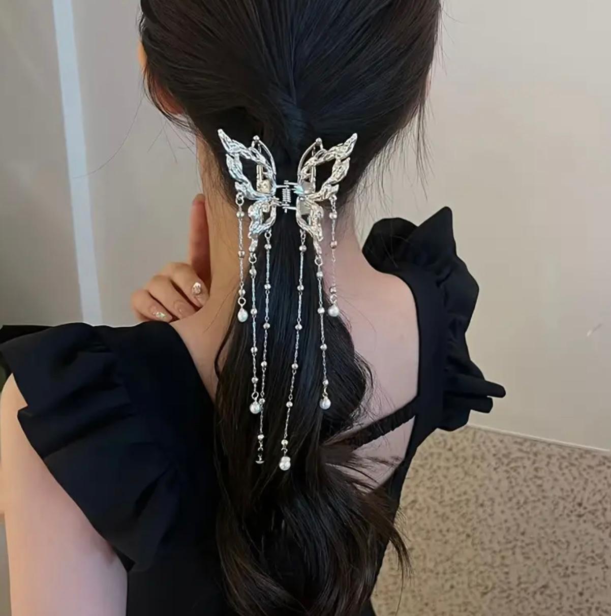 Haarklammer Schmetterling mit Quasten